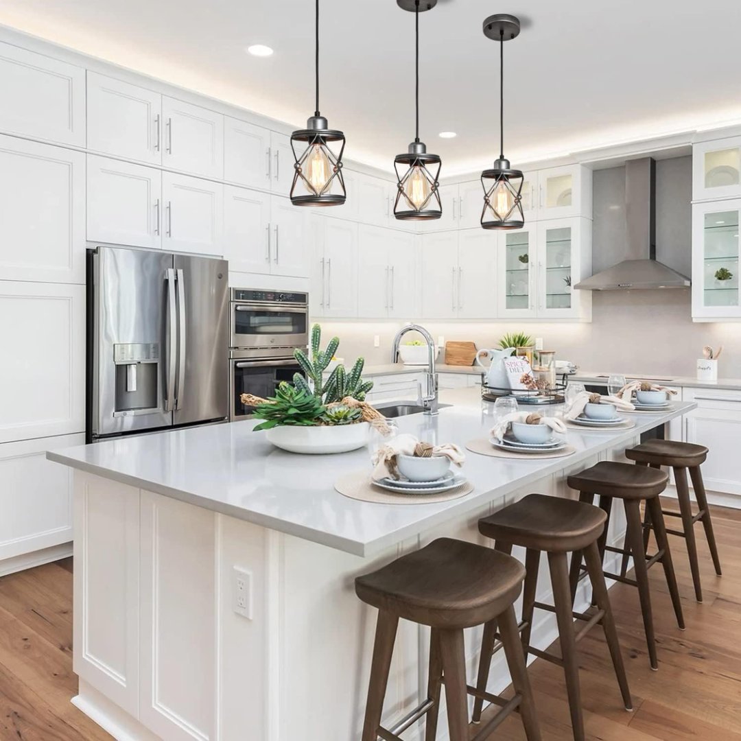 Rustic Silver Mini Cage Pendant Light – Adjustable Farmhouse Fixture